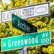 Black Wall Street and N Greenwood Avenue and Archer street signs in Tulsa Okla.